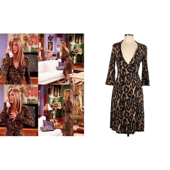 ASO RACHEL GREEN FRIENDS Alt Leopard Print Silk Wrap Dress EUC RARE - Picture 1 of 5